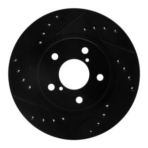 Subaru Impreza Brake Rotor (1) - Front Left - R1 Concepts - Drilled & Slotted - Black - `90-`01